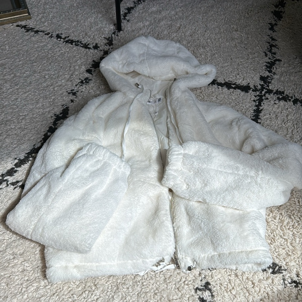 Missguided white faux fur hoodie jacket